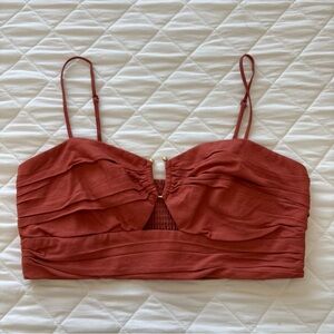 NWOT House of Harlow Rust Red Ruched Bra Top with Gold Metal Accent